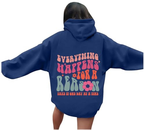 Generisch Sweat à capuche pour femme avec lettres imprimées à manches longues et poches - Haut fluo