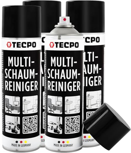 TECPO 4 detergenti multipli in schiuma, 500 ml, detergenti per interni, plastica, dischi, tappezzeria, vetro, metallo e detergente attivo
