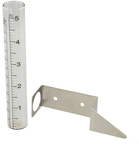 Yuanpgky Pluviometro da esterno in vetro da 12,7 cm con supporto in acciaio inox per misurazioni facili da leggere per la cura del giardino e del prato