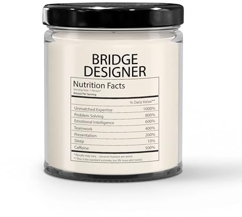 Funny Gifts for Bridge Designer Nutrition Facts Label - Christmas Candle for Coworker Structural Engineer Civil Engineer Bridge - Thank You, Birthday - Vanilla Scented Soy Wax, 9oz