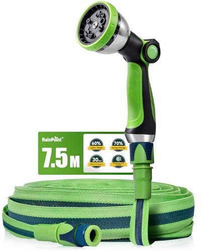 RAINPOINT Gartenschlauch Flexibel 7,5m, Leichtgewicht-Wasserschlauch mit TPE-Innenschlauch, 800D Oxford-Gewebe, 30 Bar Berstdruck, 10-Funktionen Gartenbrause, 1/2 & 3/4 Anschlüsse