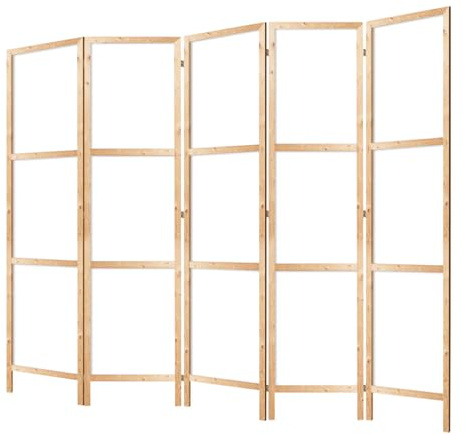 LUMASOUL Biombo Separador de Ambientes Unilateral - en Estilo Japonés - Biombos Separadores de 5 Paneles - Biombos Decorativos para Divisor Ambientes - sin Motivo - 225x172cm