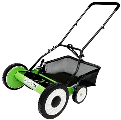 MEHOOSPVN Spindelmäher Handrasenmäher 40cm, Lawn Mower mit 5 Klingen Manuell Höhenverstellbar 9 Stufen, Auffangkorb 44L, Sichelmäher für Garten Rasen bis 500m² Umweltfreundlich Leise emissionsfrei