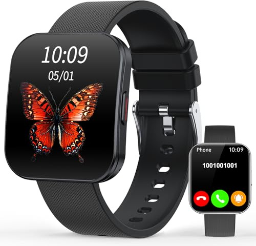 Smartwatch Herren Damen, KI-Zifferblatt, KI Q&A, 1.85HD AMOLED Curved Display Smart Watch mit Blutdruck-/Schlaf-/Herzfrequenzmonitor,Telefonfunktion, 110+ Sportmodi Fitnessuhr für iOS Android,Schwarz