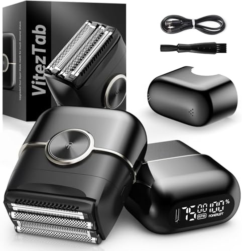 Foil Shaver Electric Razor: Mini Electric Shaver for Men with 4 Floating Blades, 2 Gears Adjustable, IPX7 Waterproof, Big LED Display, USB-C