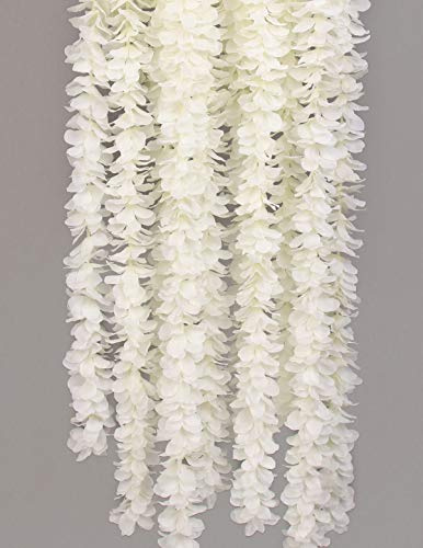 Flojery 32.8Ft Artifiicial Hanging Flower Garland Silk Wisteria Vine Home Wedding Outdoor Arch Garden Wall Decor,Pack of 10 (White)