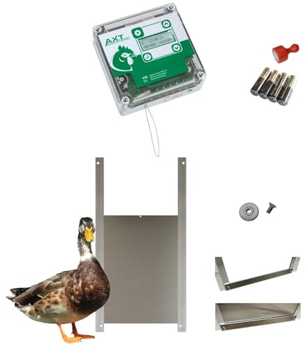 AXT-Electronic Set VSE 2 – Automatische Hühnerklappe VSE mit Batterien, integrierter Zeitschaltuhr, Ententür 30x40