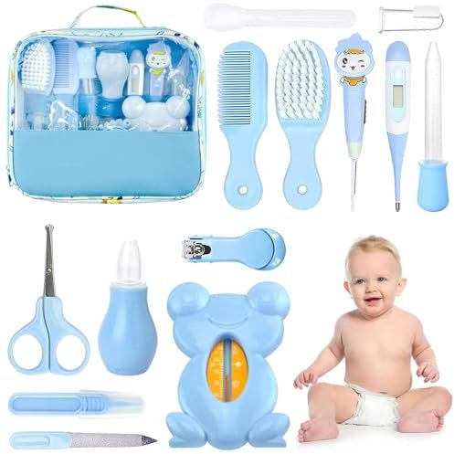 HyAdierTech Babypflege Set, 13-teiliges Babypflegeset für Baby Alltag Pflege Baby Gesundheitswesen Kit mit Thermometer Nasensauger Pipette Feeder Nagel Haarpflegeset, Fingerzahnbürste Nasenpinzette