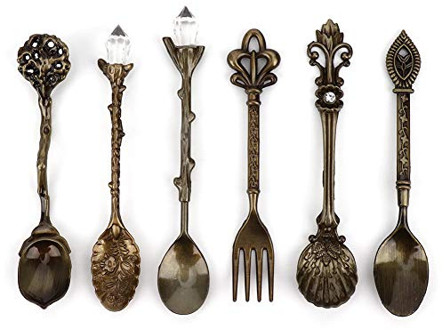6 Stück/Set Vintage geschnitzte Kaffeelöffel Teelöffel Retro Zinklegierung Dessert Couchtisch Geschirr Löffel Besteck Küche(Grüne Bronze)