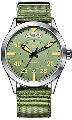 Ochstin Orologio militare a carica automatica Meccanico con data automatica Orologio Maschio (Verde)