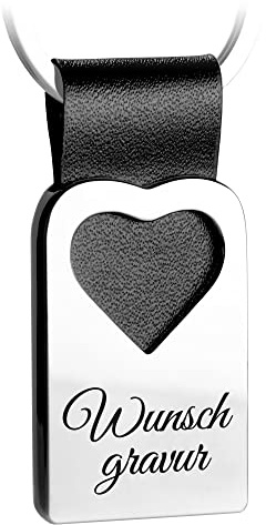 FABACH Herz Schlüsselanhänger mit Wunschgravur aus Leder - Personalisierter Schlüsselanhänger Gravur - Geschenk Schlüsselanhänger personalisiert Liebe Partner - Wunschtext individuell graviert