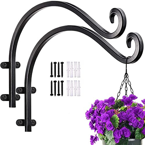 Wuuooei Wandhaken Blumenampel 31 * 16cm 2 Stücke Laternen Wandhalterung Schwarz, Wandhalterung Pflanzen, Wandhaken für Blumenampel Pflanzer Vogelhäuschen Laterne Windspiele Wandleuchter