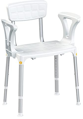 FabaCare Duschhocker Smart, höhenverstellbarer Duschstuhl, weiß, Duschhilfe bis 120 kg belastbar, Duschstuhl mit Rückenlehne und Armlehnen
