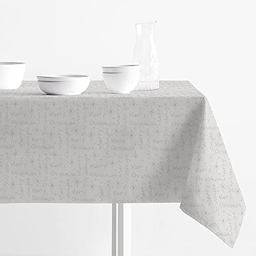 INTRECCI Tovaglia Antimacchia Rettangolare Natale Jacquard Lurex Disponibile in più Colori e Misure, Tovaglia Merry Christmas Natalizia Resistente Alle Macchie (Argento, 140x230 cm)
