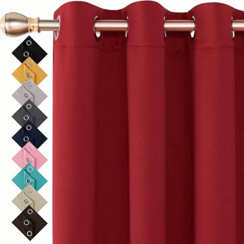 Thermal Insulated Blackout Ring Top Eyelet Curtains for Bedroom Windows 90 x 72 Inches Red 2 Panels (90”(228cm) wide x 72”(182cm) long, Red)