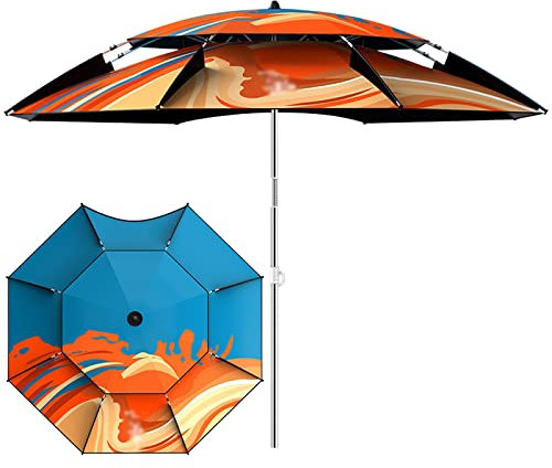 LIGUOYI Sonnenschutz Sonnenschirm 2.2m/2.4m/2.6m Angelschirm Schutz Vor Sonne Balkonschirm Kippbar, Gemaltes Design, Edelstahlstange Höhenverstellbar, Für Outdoor Strand Terrasse Garten