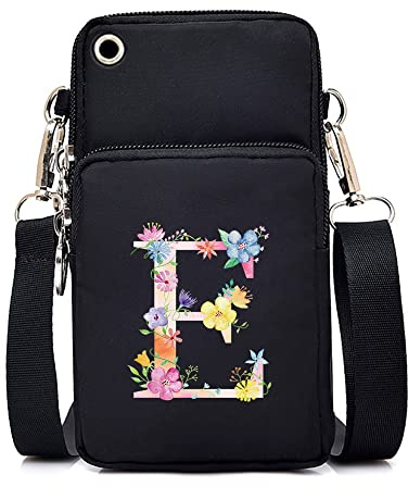 FINDING CASE initial letter Printed Women Girls men Zipper Waterproof Nylon 3 Layers Crossbody Bags Wallet Cellphone Purse Shoulder Bag Wristlet Handbags Adjustable Strap