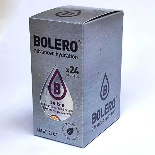 Bolero ICE TEA PASSIONFRUIT 24x3g | Saftpulver ohne Zucker, gesüßt mit Stevia + Vitamin C | für Kinder, Sportler und Diabetiker | Geschmack von Passionsfrucht-Eistee