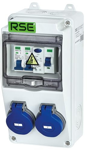 RSE Distributore di corrente da parete, completamente cablato, 230 V, con contatore, IP65, 2. 2 x 230 V con LS + FI