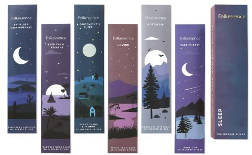 Folkulture Incense Sticks - 6er-Set (120 ungiftige Stäbchen) – Rosmarin, Jasmin, Lavendel und Salbei | Schlaf-Räucherstäbchen und Räucherstäbchen-Vielfaltsset, Sleep Gift Set
