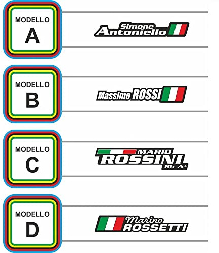 Kit adesivi nominativi (12 pezzi) - Nome + Cognome UCI MOD. K01 - Stampa U.V. Su PVC TRASPARENTE alta resistenza all'esterno ed antigraffio (stampa sul retro)