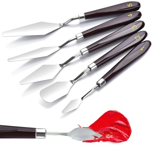 5-teiliges Palettenmesser, Malmesser-Set, Zubehör für Öl, Acrylfarbe, Kuchendekoration, Edelstahl-Palettenmesser, Farbmesser, Kunstspatel für verschiedene Arten von Malerei, Farbmischen, Verschmieren