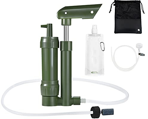 Handpump vattenfilter 3-stegs camping vattenrenare filtreringssystem överlevnadsutrustning 0,01 mikron med 500 ml vattenpåse förvaringsväska för utomhus camping vandring ryggsäck
