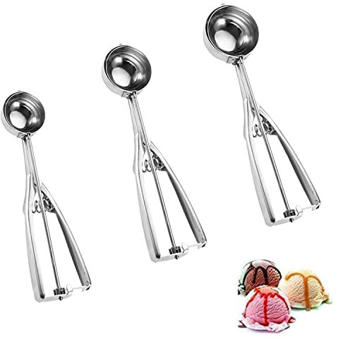 Eisportionierer,3 Stück Eisportionierer Edelstahl,Eislöffel mit Auslöser,Eiskugelformer,für Fruchteis, Melon Balls, Mashed Potatoes, Keksteig,Cakes,Eiscreme