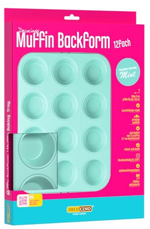 DECOCINO Muffin Backform mint zum Backen von 12 Muffins oder Cupcakes | Antihaftbeschichtung, spülmaschinengeeignet
