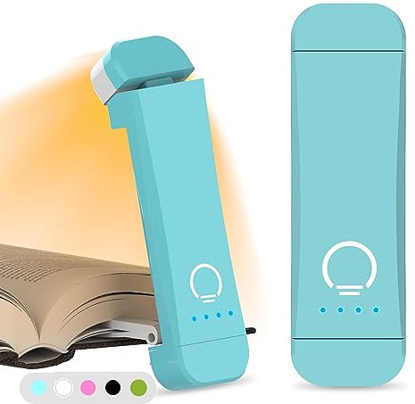 HIONXMGA USB Rechargeable Book Light,Reading Light Clip on Book,3 Colours & Stepless Dimming,Portable & Flexible,Reading Lamp for Books in Bed at Night,Perfect for Booklovers and Kids,Blue