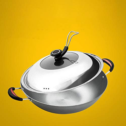 OQHAIR Olla de Hierro Fundido Wok Grande Tradicional Sartén de Hierro binaural Sartén Sartén Antiadherente Caldero sin Recubrimiento,C 34CM (F / 40cm)