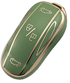 MASO Key Fob Cover Key Fob Case Protection Shell Accessories, Soft TPU Protective Button Key Covers, Compatible with T*es/la Model X 2015-2022 Keyless Entry Remote Control, Green