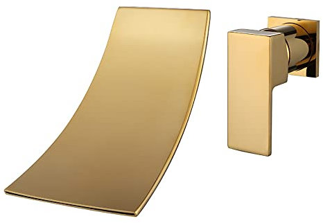 Brass Basin Mixer Tap Concealed Waterfall Faucet Wall-Mounted Faucet Wash Basin Concealed Embedded Faucet Gold Hot and Cold Bright Gold