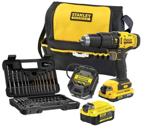 STANLEY FATMAX SFMCD711DMA-QW - Taladro Atornillador de Impacto V20, 18V, 2 velocidades, Incl. set de accesorios de 50 piezas, 1 batería de 2.0 Ah, 1 batería de 4.0 Ah y una bolsa de herramientas