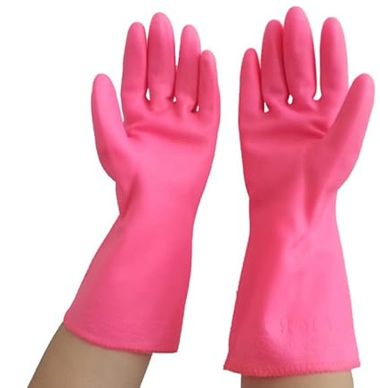 1 Pairs Pink Rubber Long Sleeve Gloves with Cotton Lining Reusable Waterproof Washing Up Gloves for Cleaning Dishes, Gardening