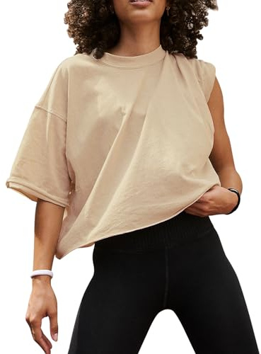 EBANKU Chemises d'entraînement surdimensionnées pour Femmes, Hauts Courts à Manches Courtes, décontractés, Basiques, en Coton, athlétique, Yoga, Course à Pied