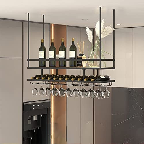 Generico Portabicchieri da Vino a soffitto - Portabicchieri da Vino/espositore sospeso in Legno massello, portabicchieri da soffitto in Stile Europeo, portapiante retrò in Ferro battuto a p