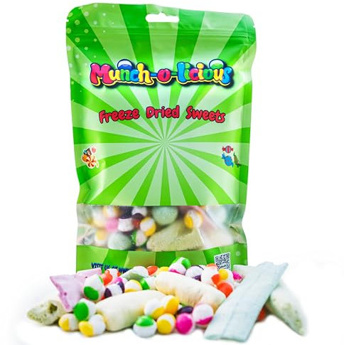 Munch-o-licious Freeze Dried Sweets - 250g - 7 Types/Squashies/Lemon Refresher/Skittles/Chewits/Wham bar/Wham Tastic/Apple refresher