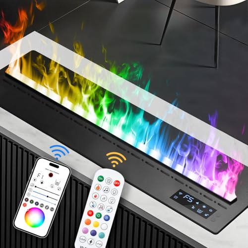 Mexhom Wasserdampfkamin, installierter Elektrokamin, 9-Farbiger 3D-Flammeneffekt, Elektrokamin mit APP-Fernbedienung [80cm, Keine Heizung].