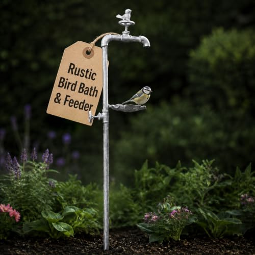Garden Mile Rustikale Vogeltränke aus Metall für den Garten, freistehende Vogelfutterspender aus Metall für Wildvögel, Tischvögel, Wasserfutterspender für Rotkehlchen, Spatzen, Vogeltränke & Stützen