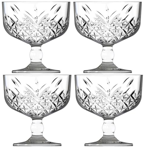 Queensway Home & Dining Footed Stemmed Ice Cream Clear Sundae Dessert Glasses Cup Dish 100% Lead Free Premium Glass Dessert Bowls for Fruit Salad Cocktail Condiment, Trifle Serving for Party Daily Use