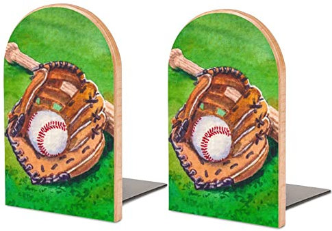 2 Pieces Book Ends Heavy Duty Non-Slip Bookends Unique Bookends Decor Home Decorative for Office Home School Library Kitchen Baseball Glove Bat and Sport Equipment Vintage