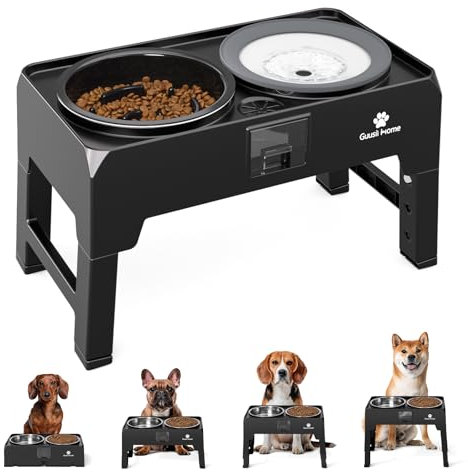 GUUSII HOME Raised Dog Bowl with Stand Elevated Feeding Station Feeder for Large Medium Small Dogs Food and Water Bowl Set Drip Catching Hole Adjustable Height 43.5*24.4*12/25.7/29.7/33.7cm 2000ml