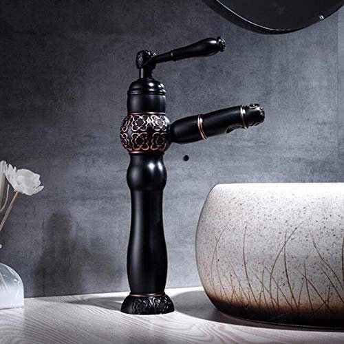 badarmaturen für waschbecken mit herausziehbarer brause aus Messing, europäischer Stil, Schwarze Bronze, antik, geschnitzt, ausziehbar, waschbecken, warm- und kaltwasserhahn-kurz