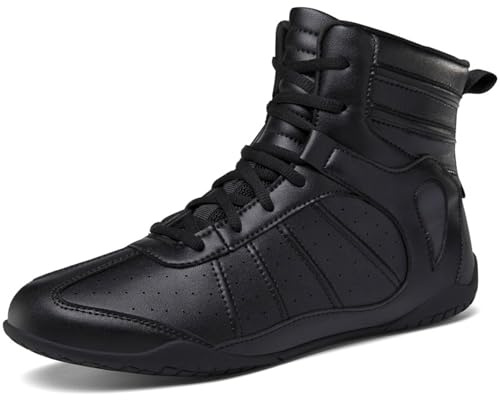 Zenithuxe Chaussures de Lutte pour Hommes,Femmes.Chaussures de Boxe.Chaussure de Boxe Anglaise.| Semelle en Caoutchouc | Noir/Blanc | Tailles 35-46.