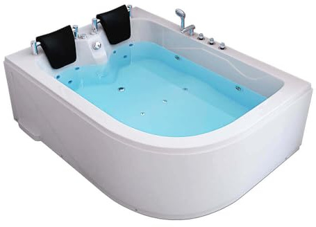 HOME DELUXE - Whirlpool - BLUE OCEAN XL dritto, bianco, dimensioni: 180 x 120 x 65 cm - con cuscino per la nuca, rubinetteria e pompa acqua I Whirlpool per 2 persone, interno SPA, vasca da bagno