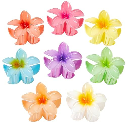 Blumen Haarklammer,8 Stück Haarspange Blume,Große Flower Hair Clip hawaiianische Blumen Klauenklammern für Frauen Dick Dünn Haar Haarstyling Zubehör(8 Farben)