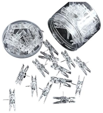 600 mini pinzas transparentes para decoración de pared de fotos, paquete de 600 clips transparentes con botones a presión para tablero de corcho y clavijas de fieltro