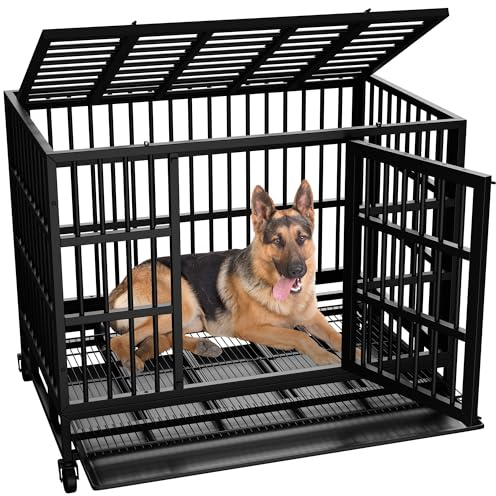 Vongrasig 38 Inch Heavy Duty Indestructible Dog Crate, Escape Proof Dog Cage Kennel with Lockable Wheels,High Anxiety Double Door Dog Cage,Extra Large XL XXL Crate Indoor for Large Dogs