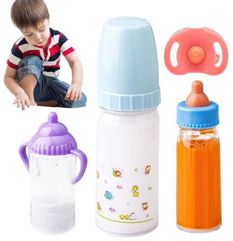 Verschwindende Zauberflaschen, 3 Stück Milch-Stillflasche, magische Babyflasche, Multifunktionales Rollenspiel-Fütterungsspielzeug-Set mit verschwindenden Milch- und Saftflaschen für Kinder